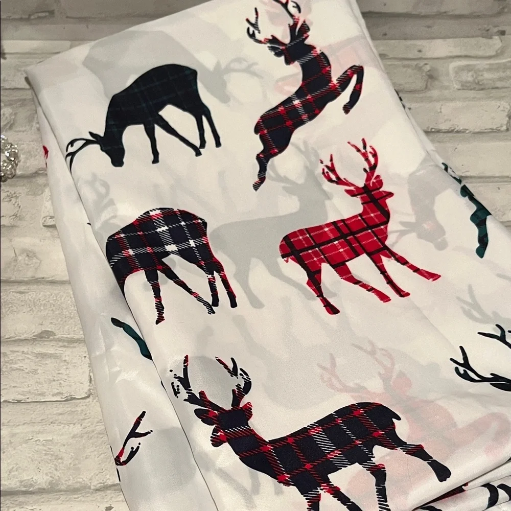 Plaid Reindeer shower curtain holiday winter Christmas white background 12 hook